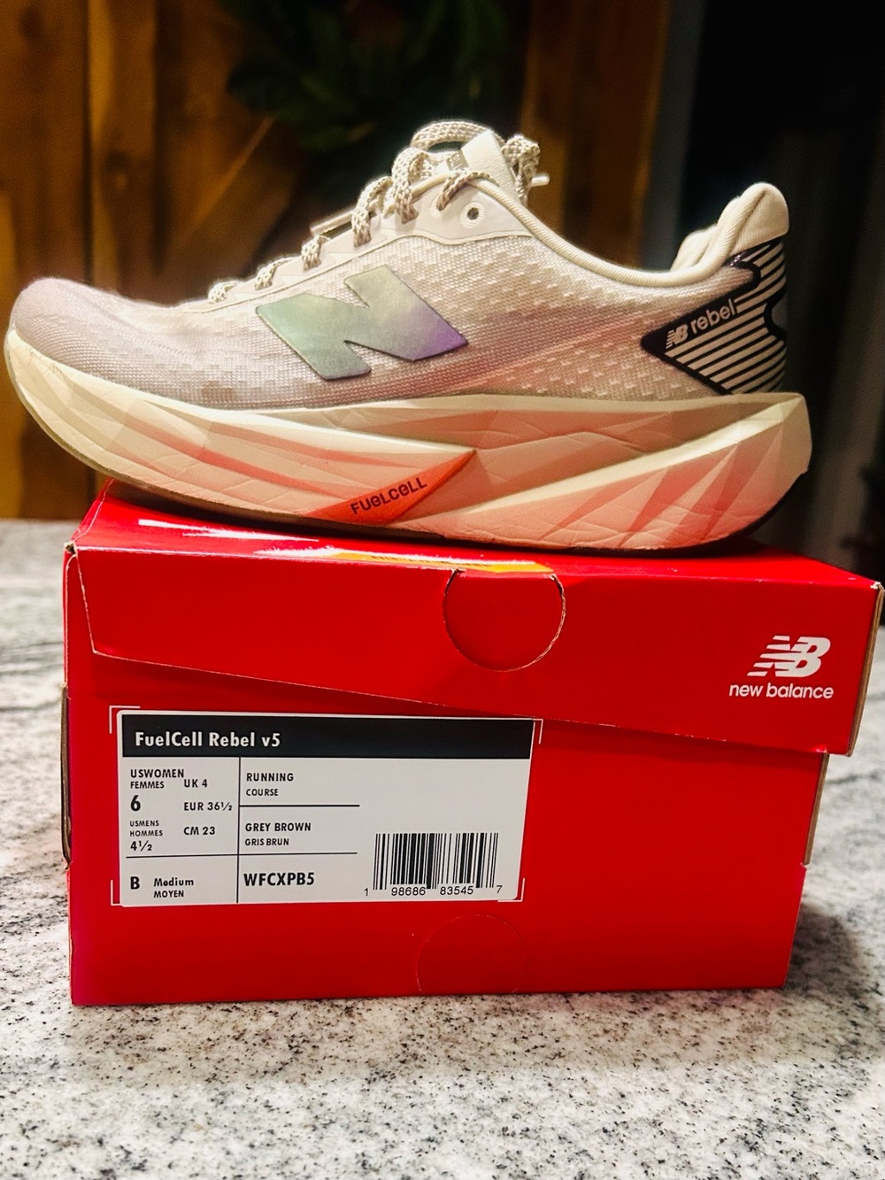 New Balance FuelCell Rebel v5 Running Shoe - Beige with Iridescent N